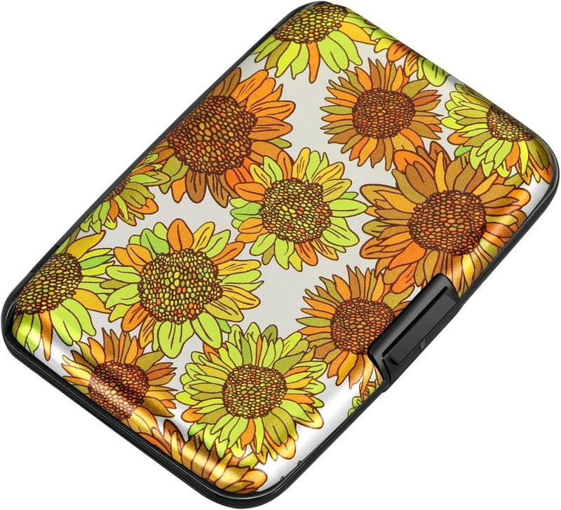 ELFISH Mini RFID Aluminum Wallet Credit Cards Holder Business Card Case Metal ID Case for Men Women(Sunflowers) - Image 1